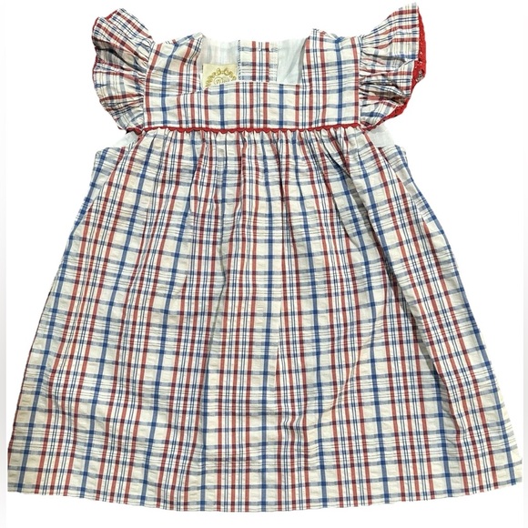 The Beaufort Bonnet Company Other - NWOT TBBC Rosemary Ruffle Dress - Sewanee Seersucker w/ Richmond Red Ric Rac 2T